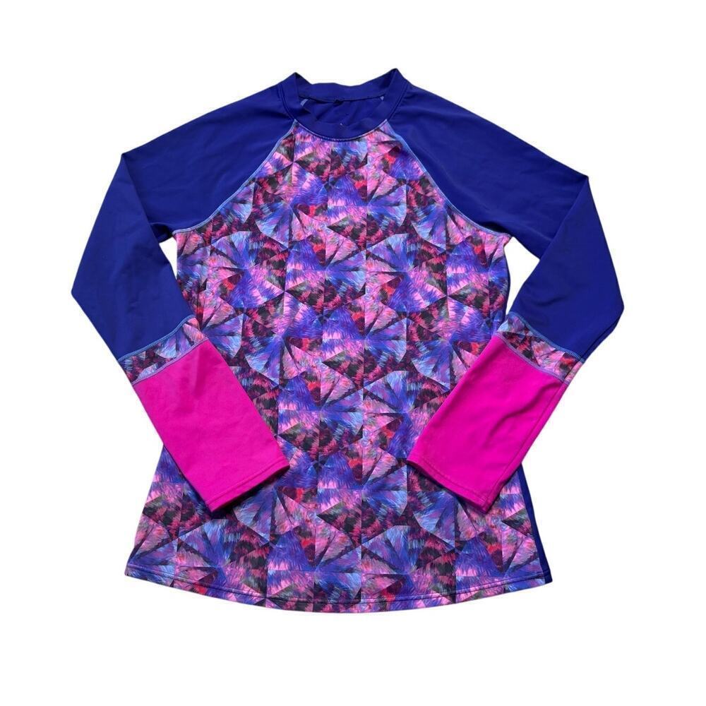 PRANA women's swim shirt; Small, Blue & Pink, Lightweight, sun protection